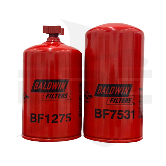 DP Customs Baldwin replacement lift pump filter set showing multiple filters and components for diesel fuel systems