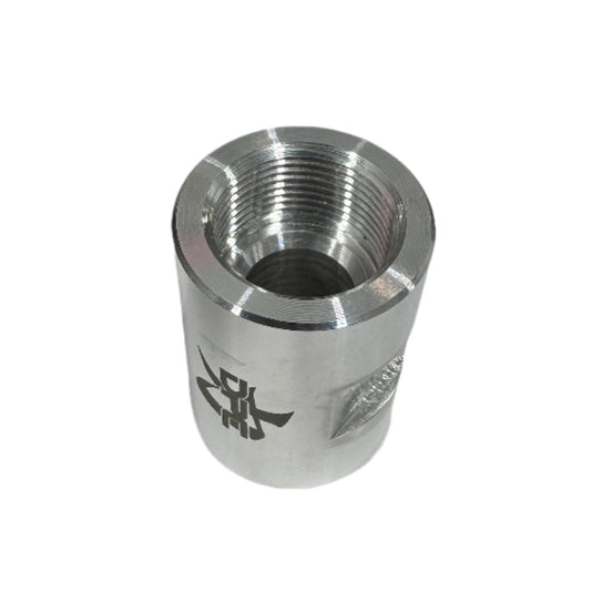 DP Customs #10 AC billet coupler fitting shown in close-up, featuring polished metal surface and precise machining details.
