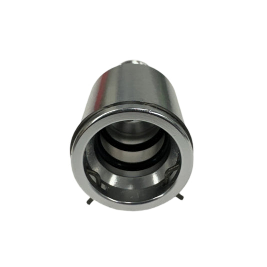 DP Customs GM 3/4 heater core fitting showing metal fitting with threaded ends for automotive heating system connection