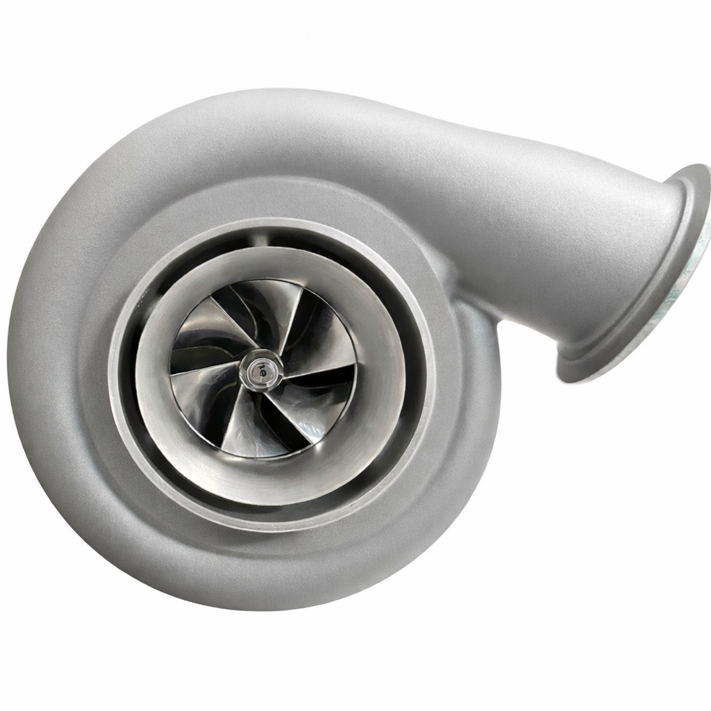 Close-up of the DP Customs JZM S480 motorcycle exhaust system with polished metal finish and mounting hardware.