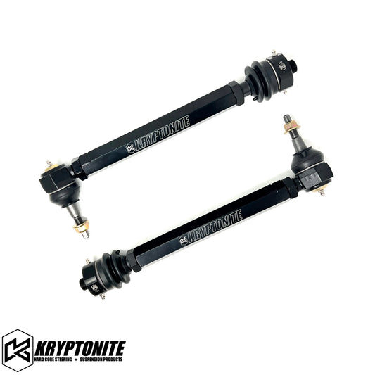 Kryptonite Products Death Grip Tie Rods, durable automotive tie rods with corrosion-resistant finish, shown in a close-up image.