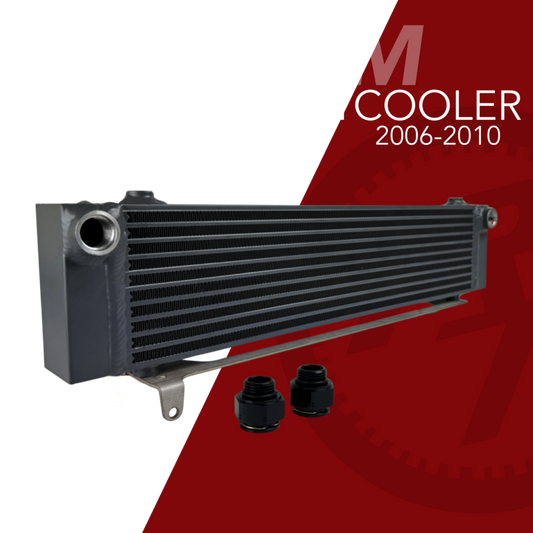 Fluidyne HD Transmission Cooler for 2001-2024 Duramax engines, shown in the image with metal fins and fittings.