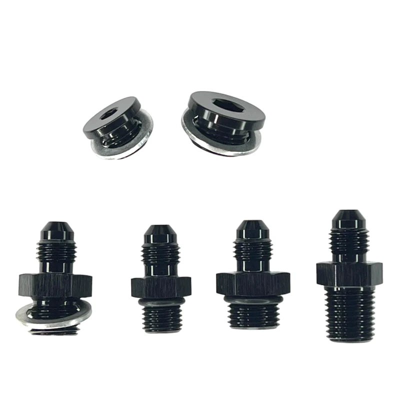 Shocker Fittings -4AN S300 S400 Duramax turbo oil feed line with ball bearing fittings, metal tubing, and secure connections.
