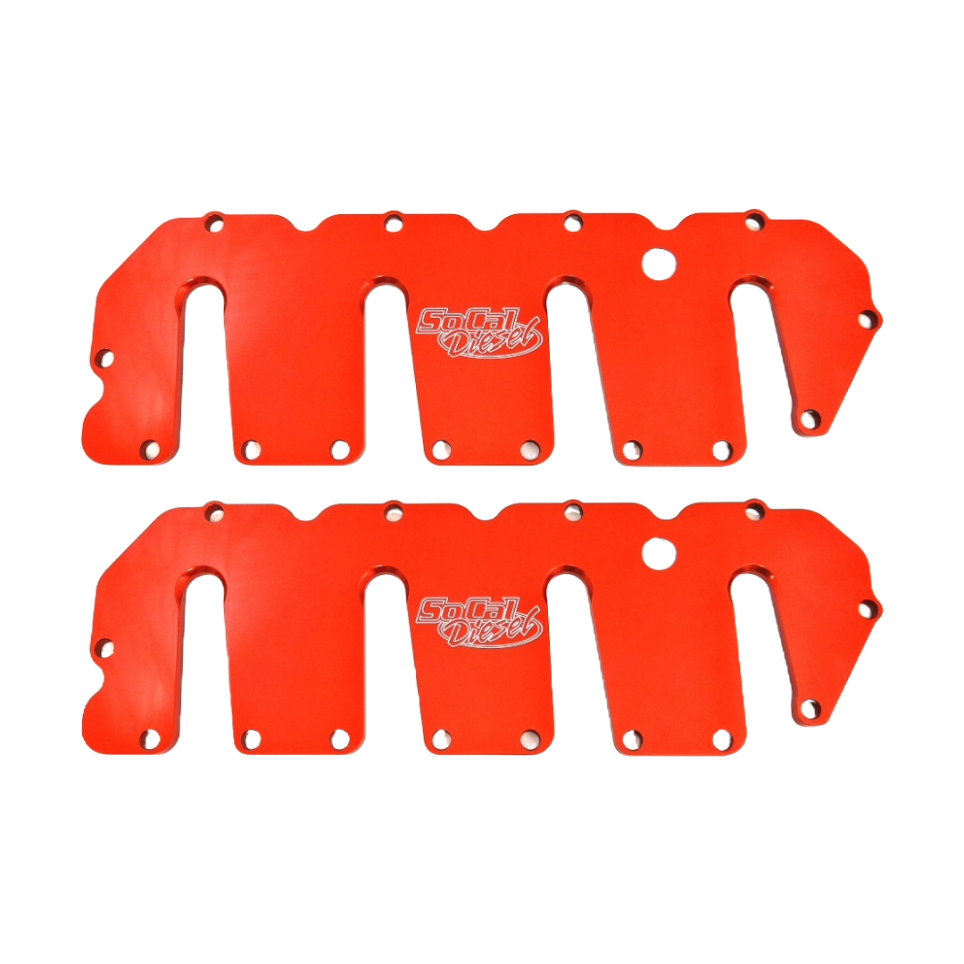 SoCal Diesel billet valve covers for 2004.5-2016 Duramax diesel engine, showcasing polished aluminum finish and precise fitment