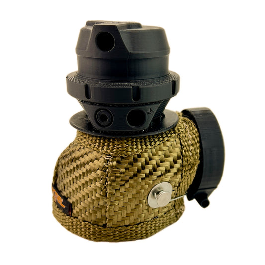 Thermal Zero Hypergate 45mm wastegate blanket installed on turbocharger components for improved heat shielding and performance.