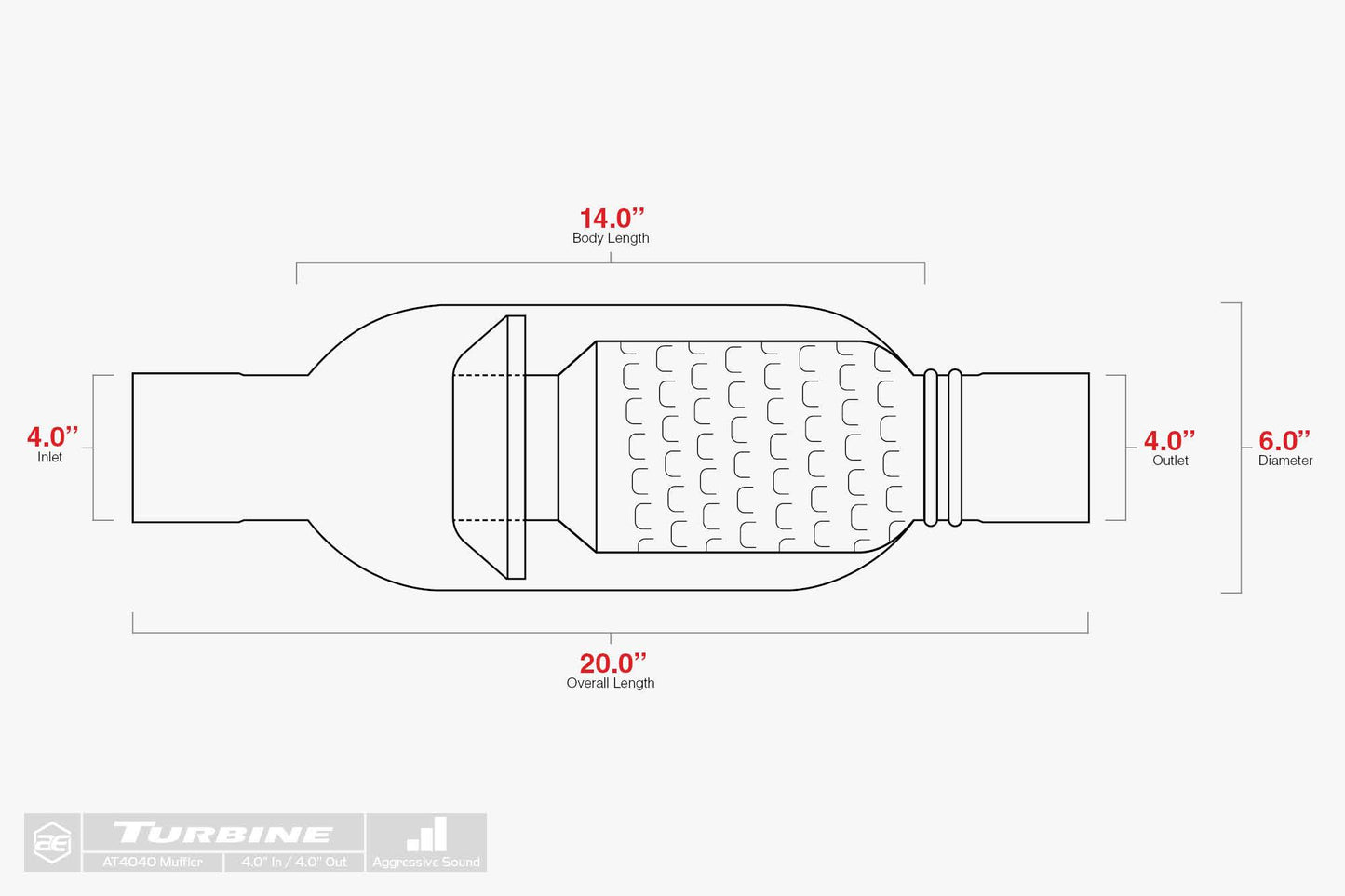 Aero Exhaust AT4040 Aero Turbine Muffler with polished metal finish, showcasing its cylindrical shape and exhaust connection.