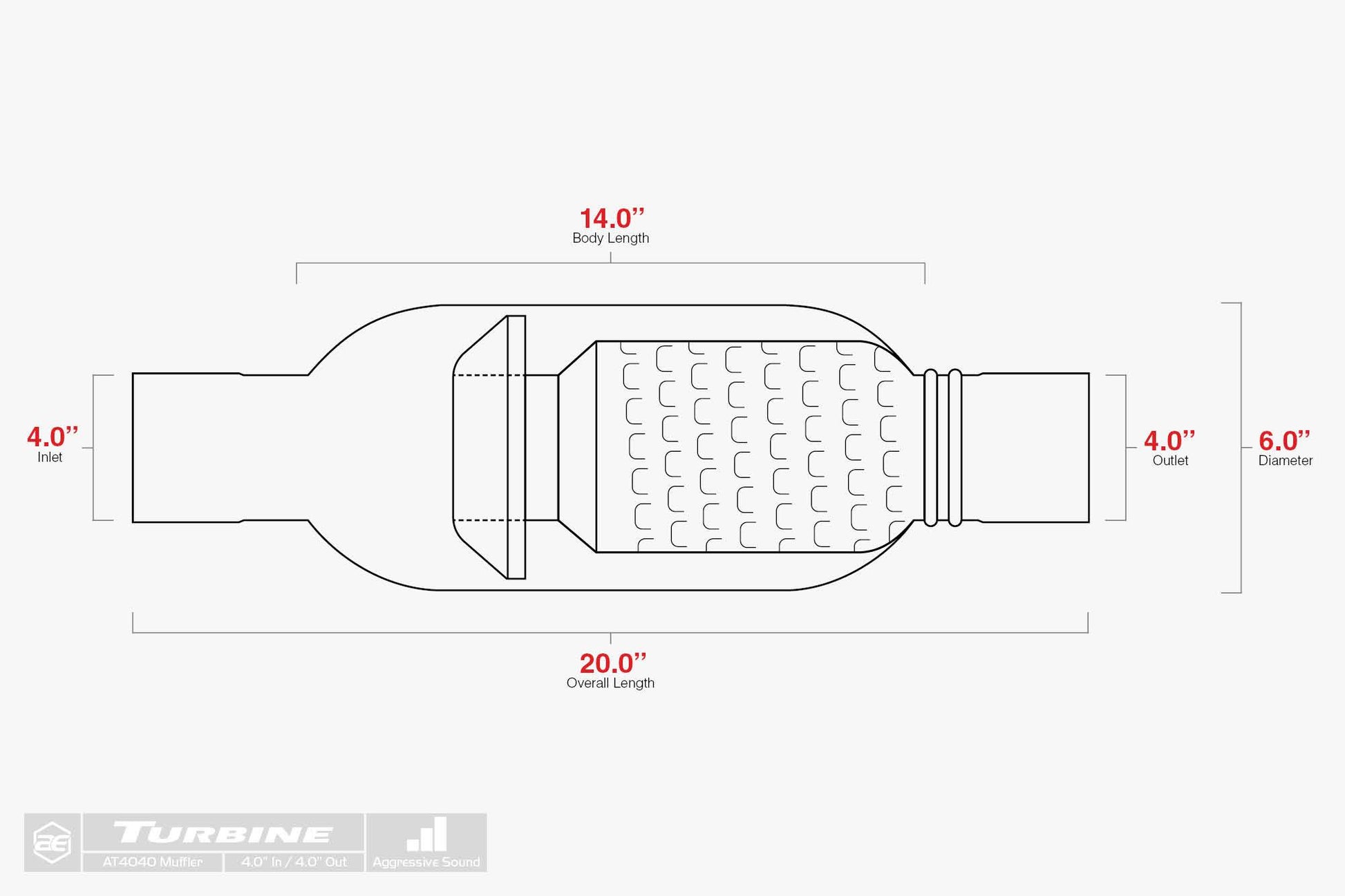 Aero Exhaust AT4040 Aero Turbine Muffler with polished metal finish, showcasing its cylindrical shape and exhaust connection.