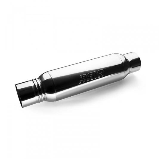 Aero Exhaust AT4040XL Aero Turbine Muffler showing its sleek metallic design and exhaust outlet on a car.