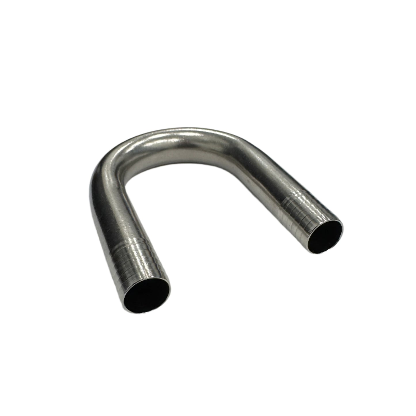 DP Customs 1/2 U Barb fuel filter delete tube, automotive part, showing the metal tube with barb fittings for fuel system modification.