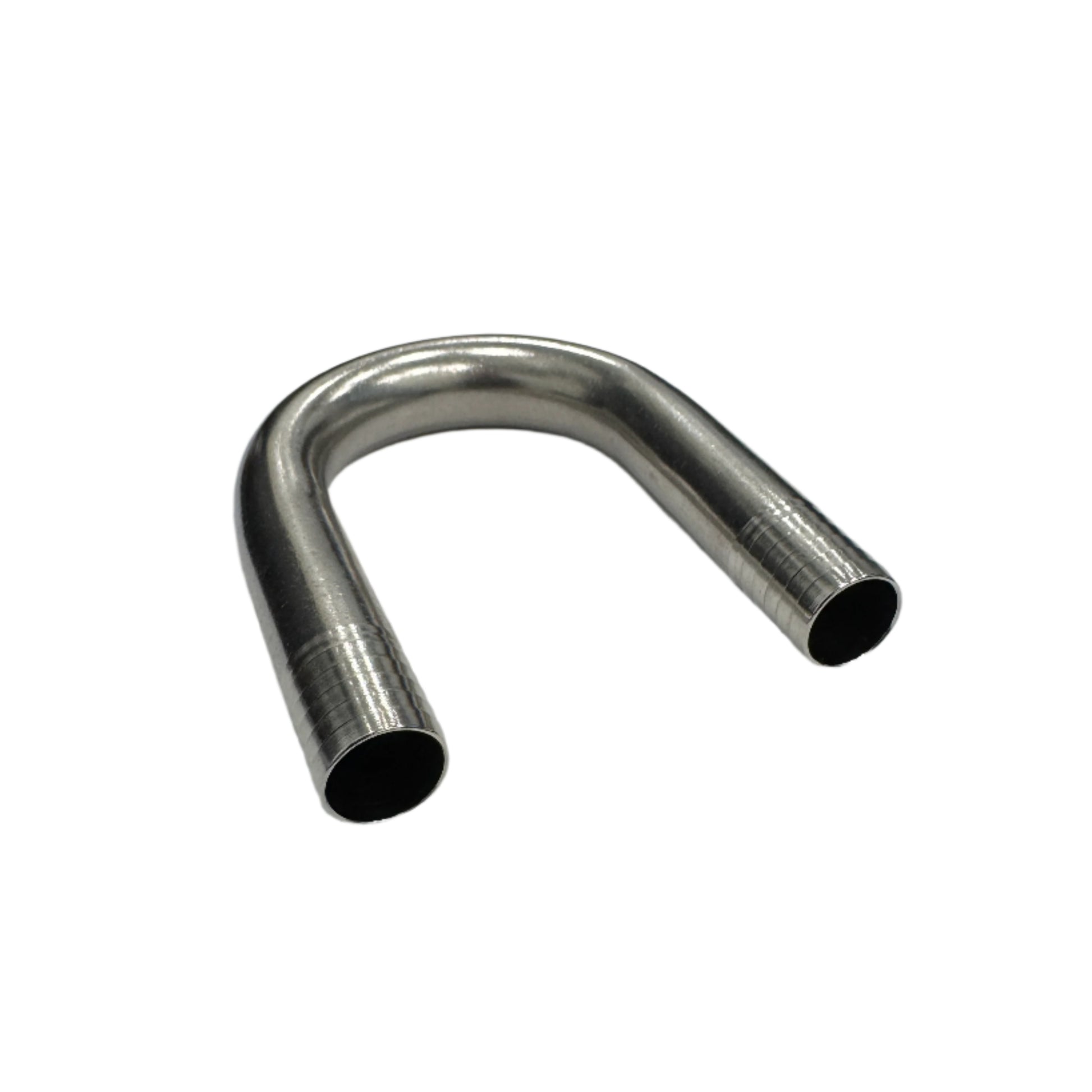 DP Customs 1/2 U Barb fuel filter delete tube, automotive part, showing the metal tube with barb fittings for fuel system modification.