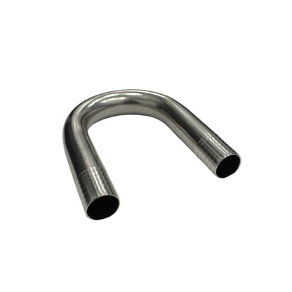 DP Customs 1/2 U Barb fuel filter delete tube, automotive part, showing the metal tube with barb fittings for fuel system modification.
