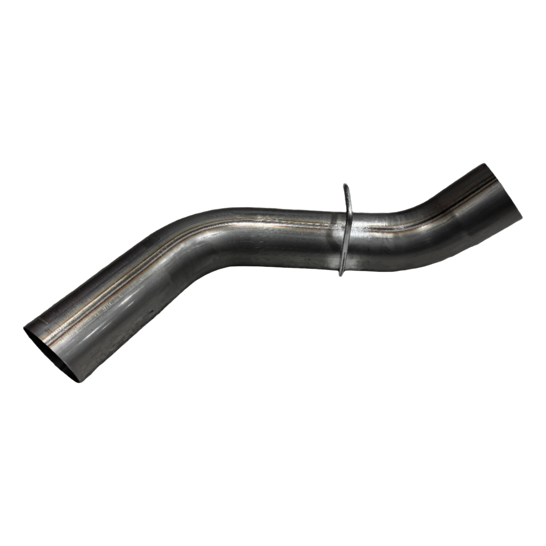 Duramax 2001-2027 stainless steel 5-inch exhaust tailpipe section by DP Customs, showing the polished metal pipe with welded joints.