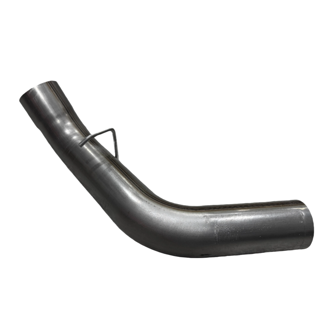 Duramax 2001-2027 stainless steel 5-inch exhaust tailpipe section by DP Customs, showing the polished pipe with mounting brackets.