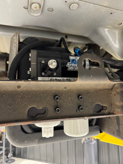 DP Customs Airdog II 5G Duramax lift pump installed in diesel truck fuel system, showcasing durable design and high-performance components.