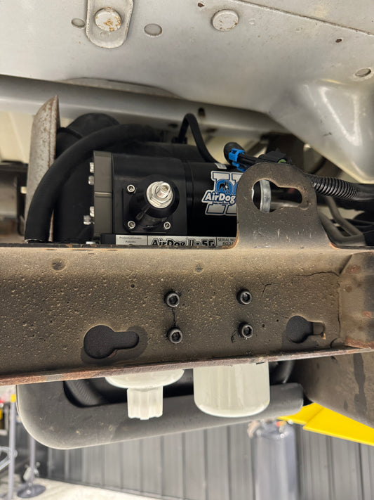 DP Customs Airdog II 5G Duramax lift pump installed in diesel truck fuel system, showcasing durable design and high-performance components.