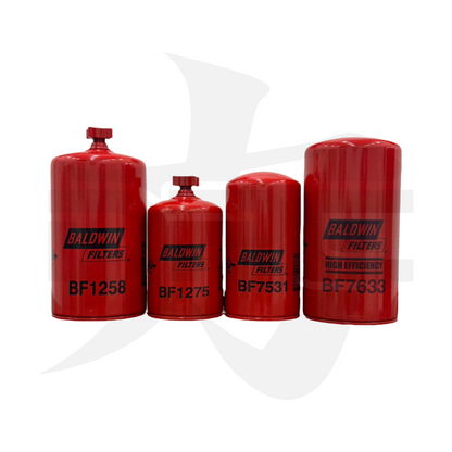 DP Customs Baldwin replacement lift pump filter set for diesel engines, shown with filters and mounting components.