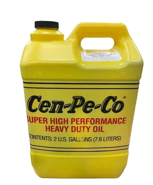 DP Customs CenPeCo Super Racing Oil 2 Gal container, high-performance motor oil for racing engines, with colorful branding and label visible