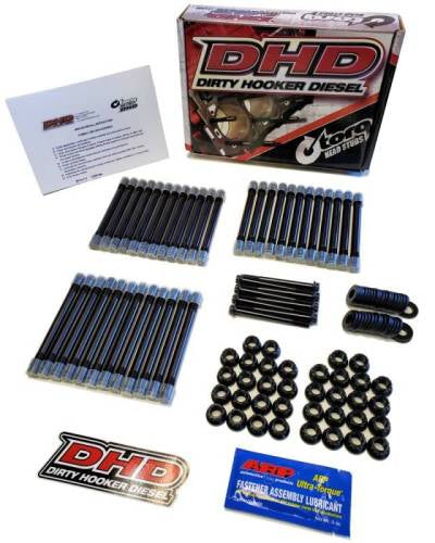 DP Customs DHD TORQ Series 8740 Chromoly Duramax Head Studs shown in the image, featuring high-strength metal for engine durability.