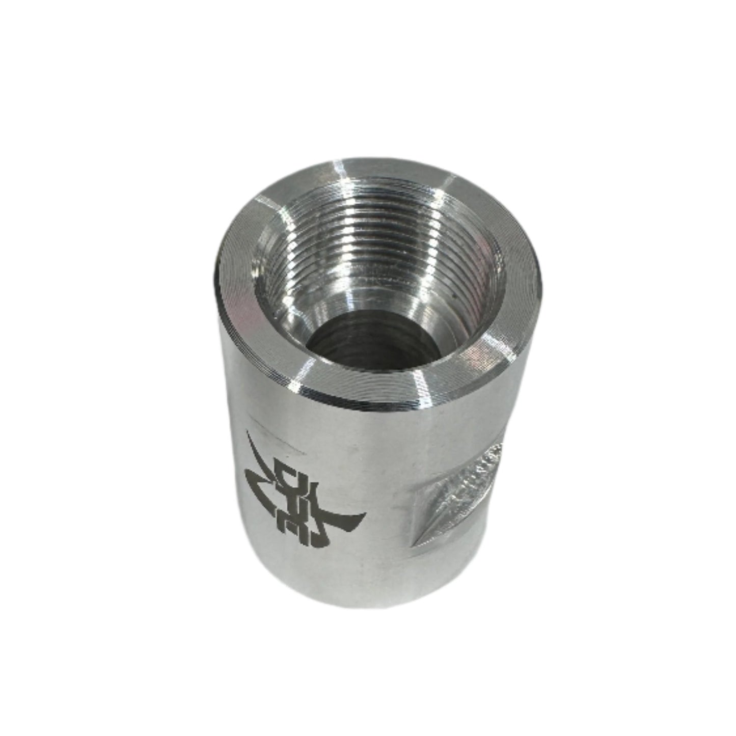 DP Customs #10 AC billet coupler fitting shown in close-up, featuring polished metal surface and precise machining details.