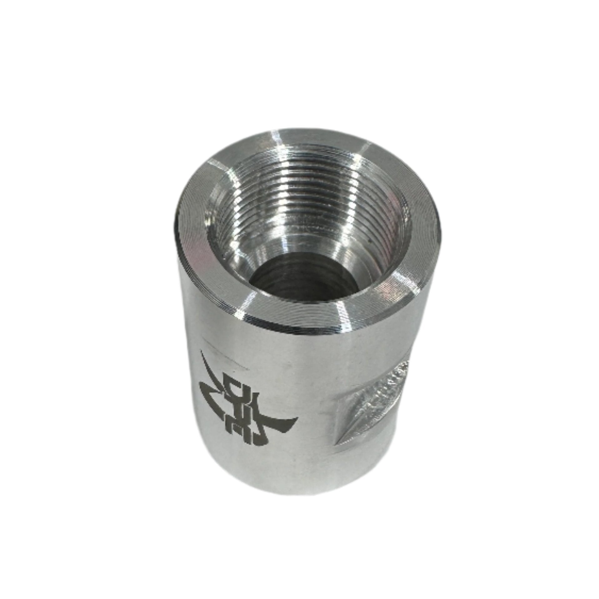DP Customs #10 AC billet coupler fitting shown in close-up, featuring polished metal surface and precise machining details.