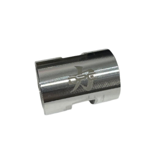 DP Customs #10 AC billet coupler fitting displayed on a white background, showcasing the high-quality aluminum automotive fitting.