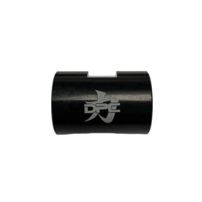 DP Customs #10 AC billet coupler fitting, shiny metal automotive part with threaded ends, used for custom air conditioning hose connections.
