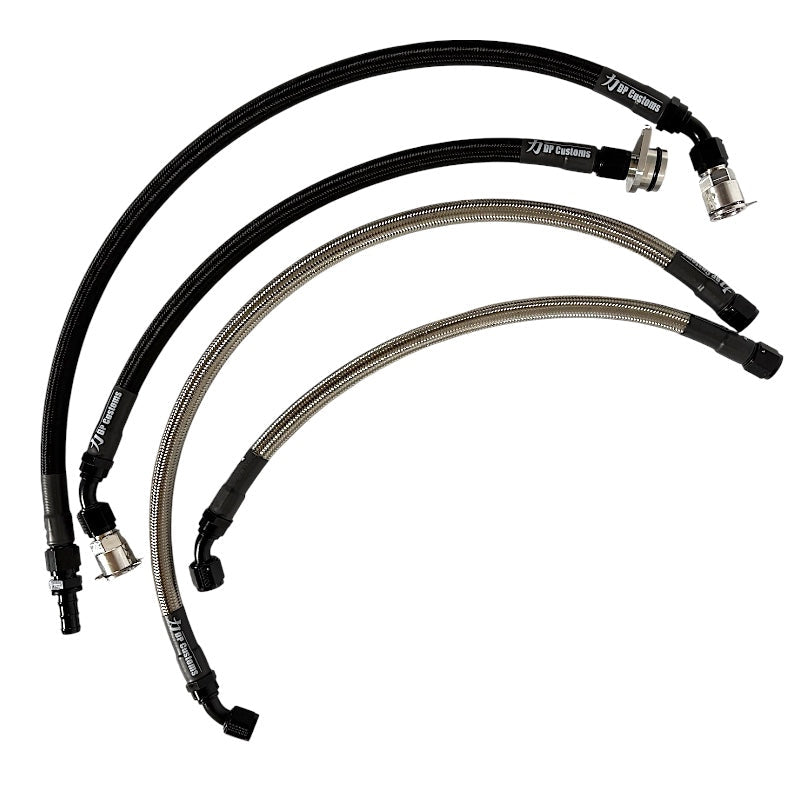 DP Customs -10AN L5P Duramax coolant heater hose kit with black hoses and fittings, ready for engine cooling system installation.