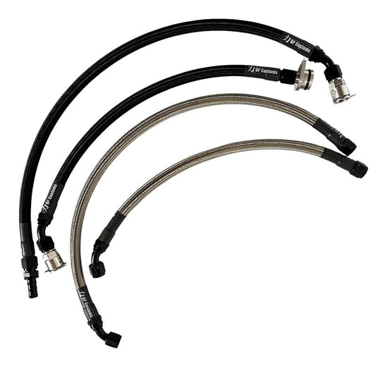 DP Customs -10AN L5P Duramax coolant heater hose kit with black hoses and fittings, ready for engine cooling system installation.