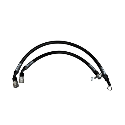 DP Customs -10AN L5P Duramax coolant heater hose kit with black hoses and fittings, designed for Duramax L5P diesel trucks.
