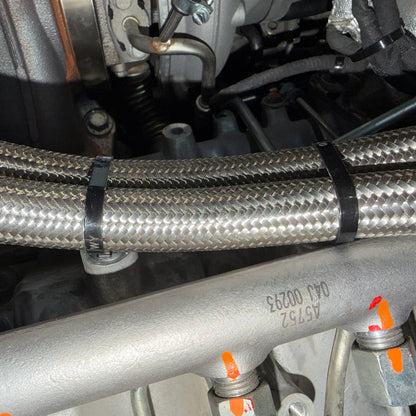 DP Customs -10AN L5P Duramax coolant heater hose kit with hoses and fittings for diesel engine cooling system.