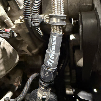 DP Customs -10AN L5P Duramax coolant heater hose kit with hoses and fittings for Duramax diesel engines.