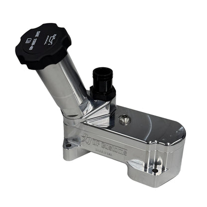 DP Customs 2017-2026 Duramax L5P billet CCV system, close-up view showing high-quality metal construction and detailed fittings.
