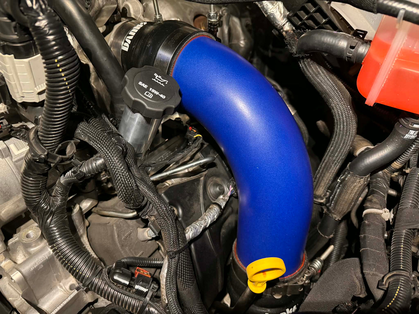 DP Customs 2017-2026 Duramax L5P Billet CCV System showing polished billet metal components and installation details