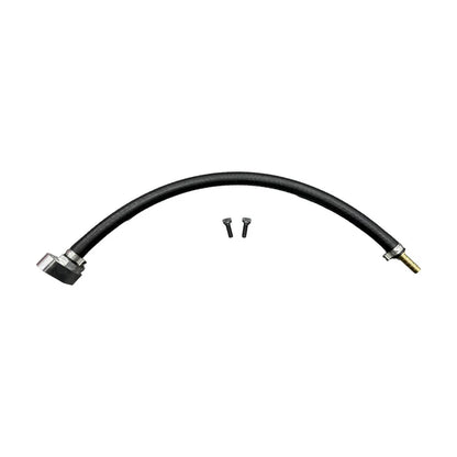 DP Customs 2017-2026 L5P Duramax VGT Turbo coolant return line, close-up view showing fitting and hose details.