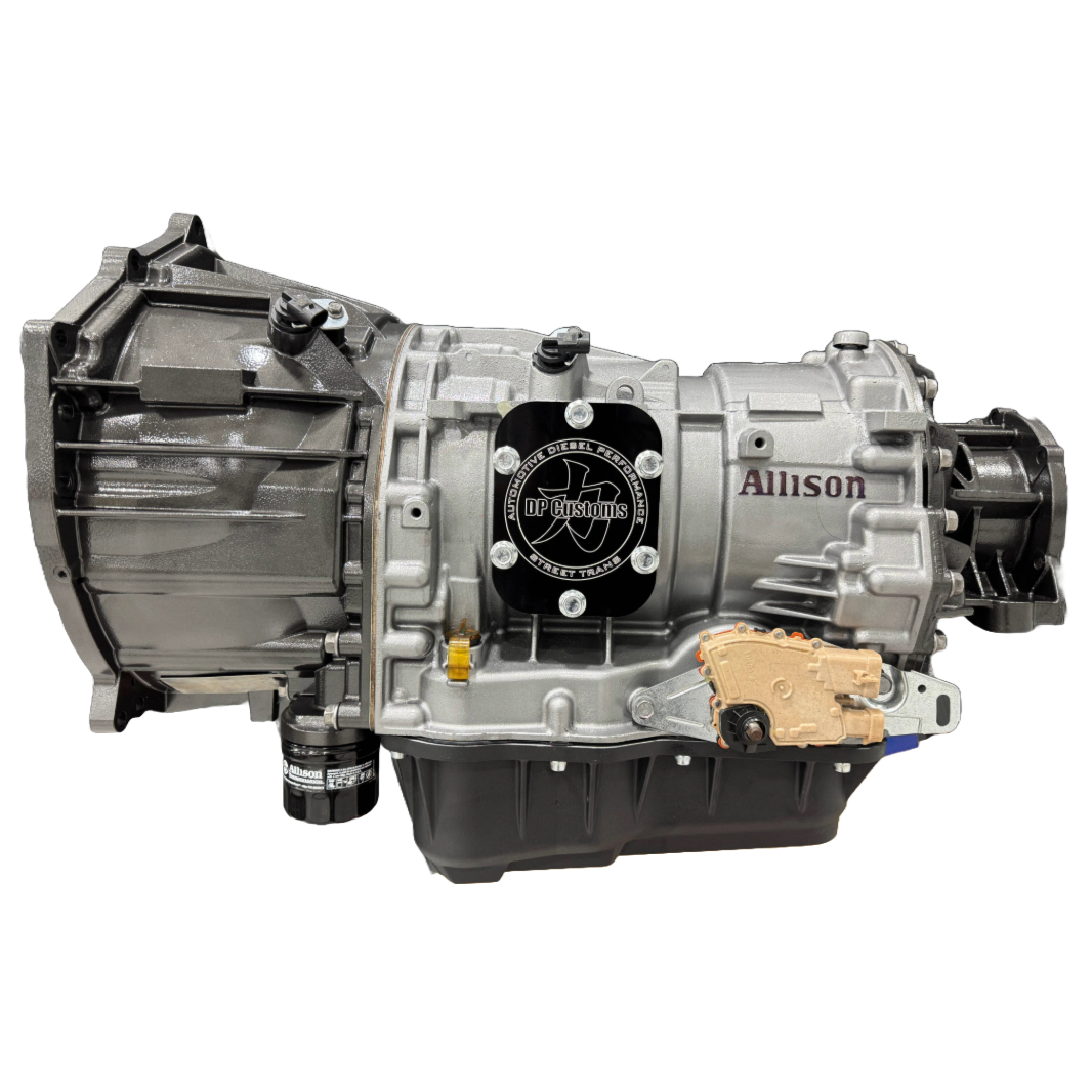 DP Customs Allison 750hp Street Trans transmission with detailed metal components and industrial design for high-performance vehicles.