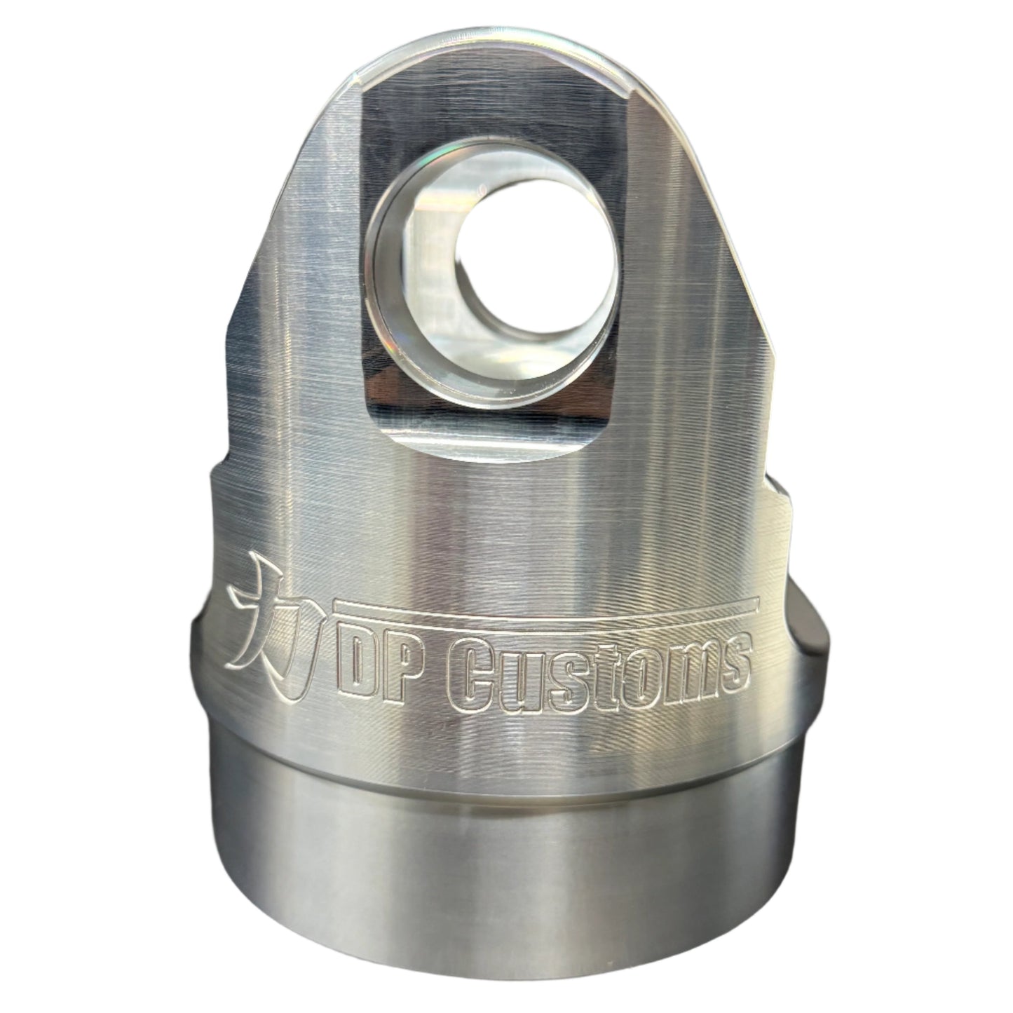 DP Customs billet aluminum driveshaft yoke, high-strength 1480 style, with precise machining and a polished finish.