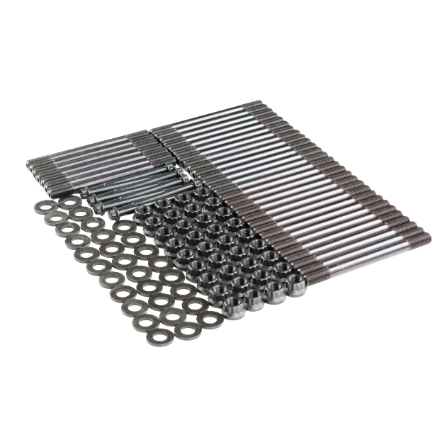 DP Customs Chromoly Duramax head studs for 2001-2016 LB7, LLY, LBZ, LMM, LML engine, showing the threaded studs and packaging