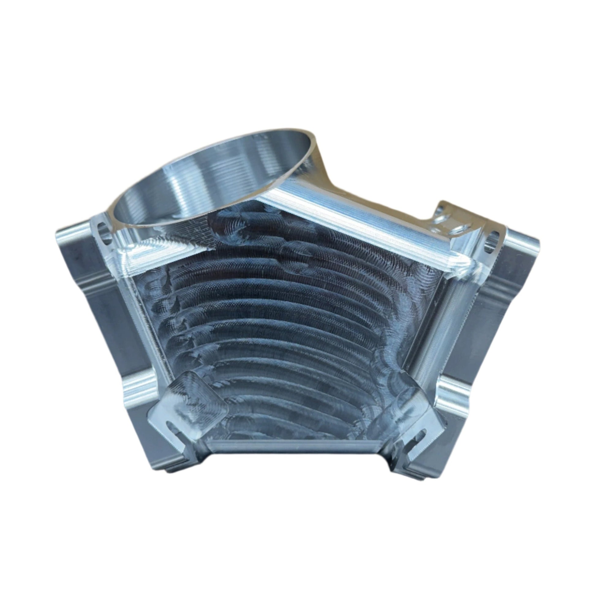 DP Customs Duramax 3.5-inch billet Y bridge shows a polished metal Y-shaped automotive part for engine performance.