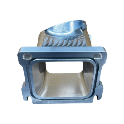 DP Customs Duramax 3.5-inch billet Y bridge, automotive engine part with polished metal finish, designed for Duramax diesel engines.
