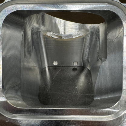 DP Customs Duramax 3.5-inch billet Y bridge showing polished aluminum construction and precise machining details.