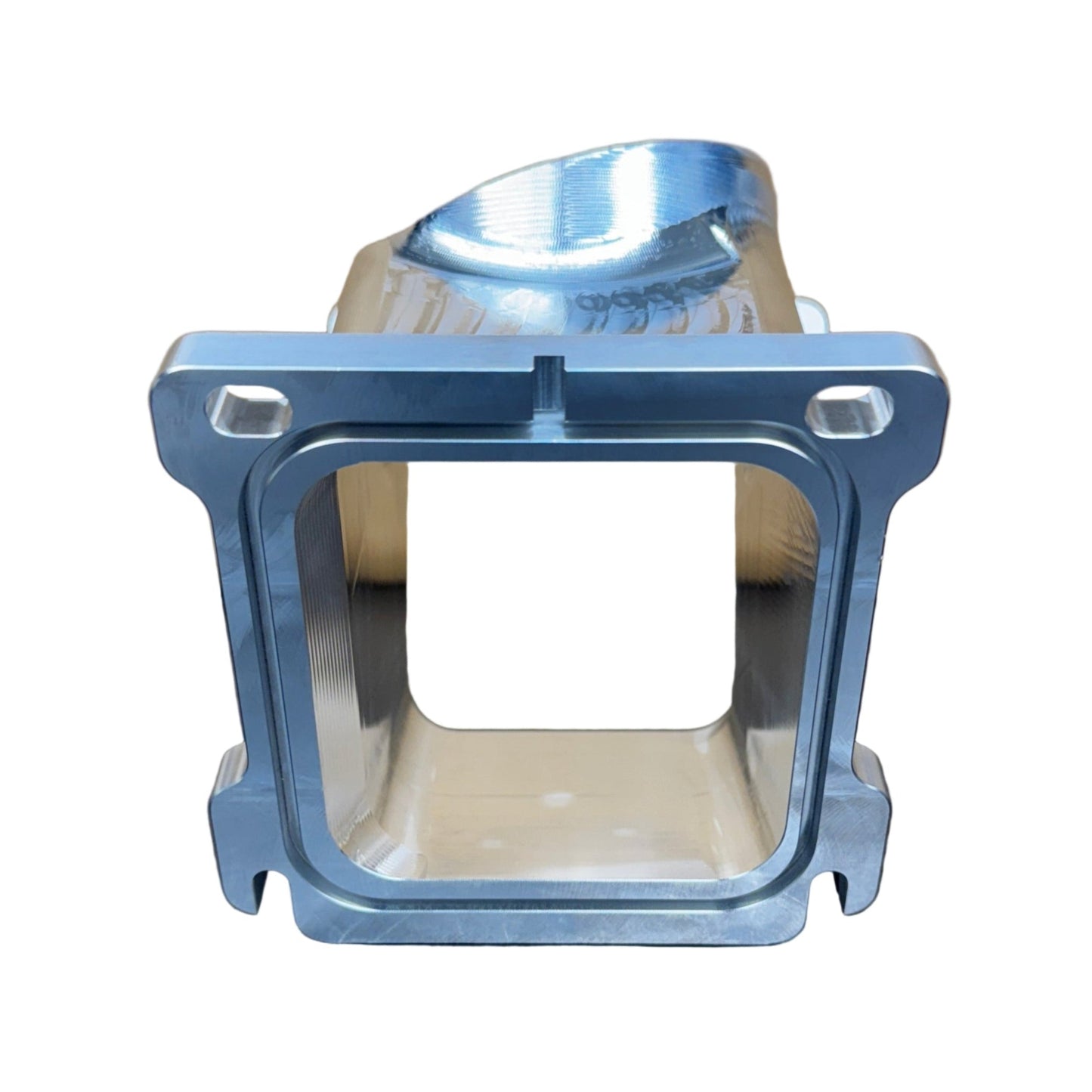 DP Customs Duramax 3.5-inch billet Y bridge showing polished aluminum construction with precise machining for Duramax engines.