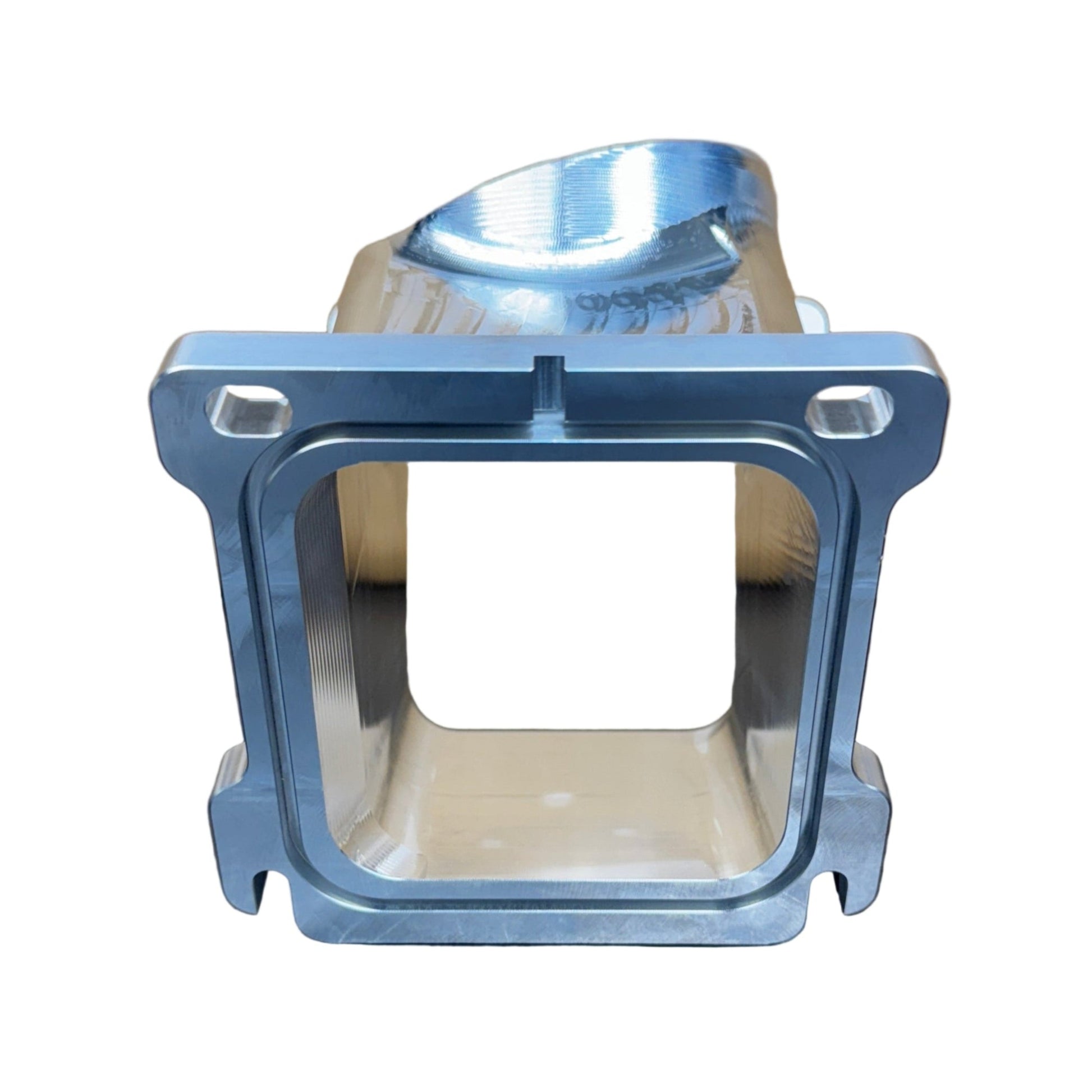 DP Customs Duramax 3.5-inch billet Y bridge showing polished aluminum construction with precise machining for Duramax engines.