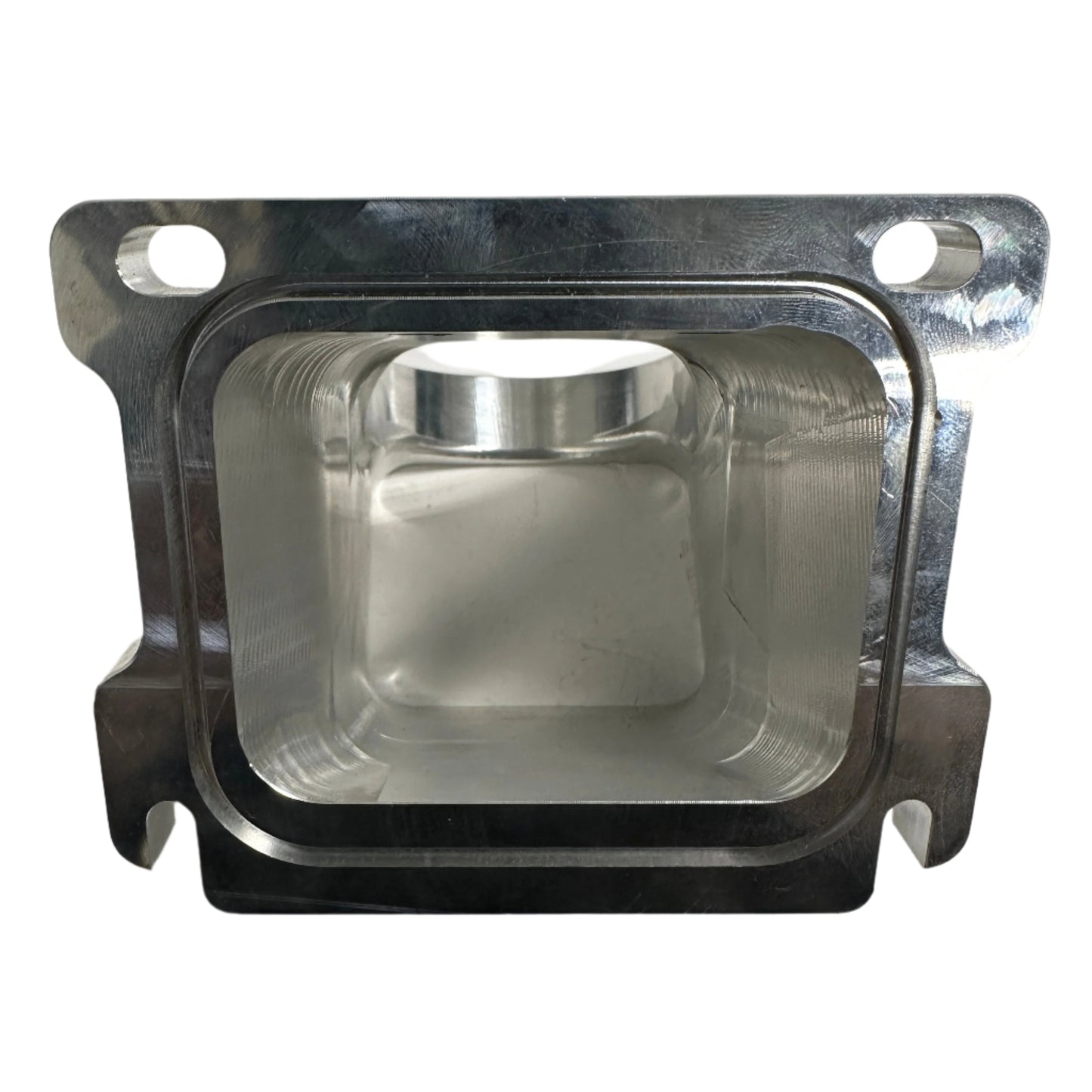 DP Customs Duramax billet Y bridge for diesel trucks, showing the precision-machined aluminum Y-shaped connector in a close-up view.
