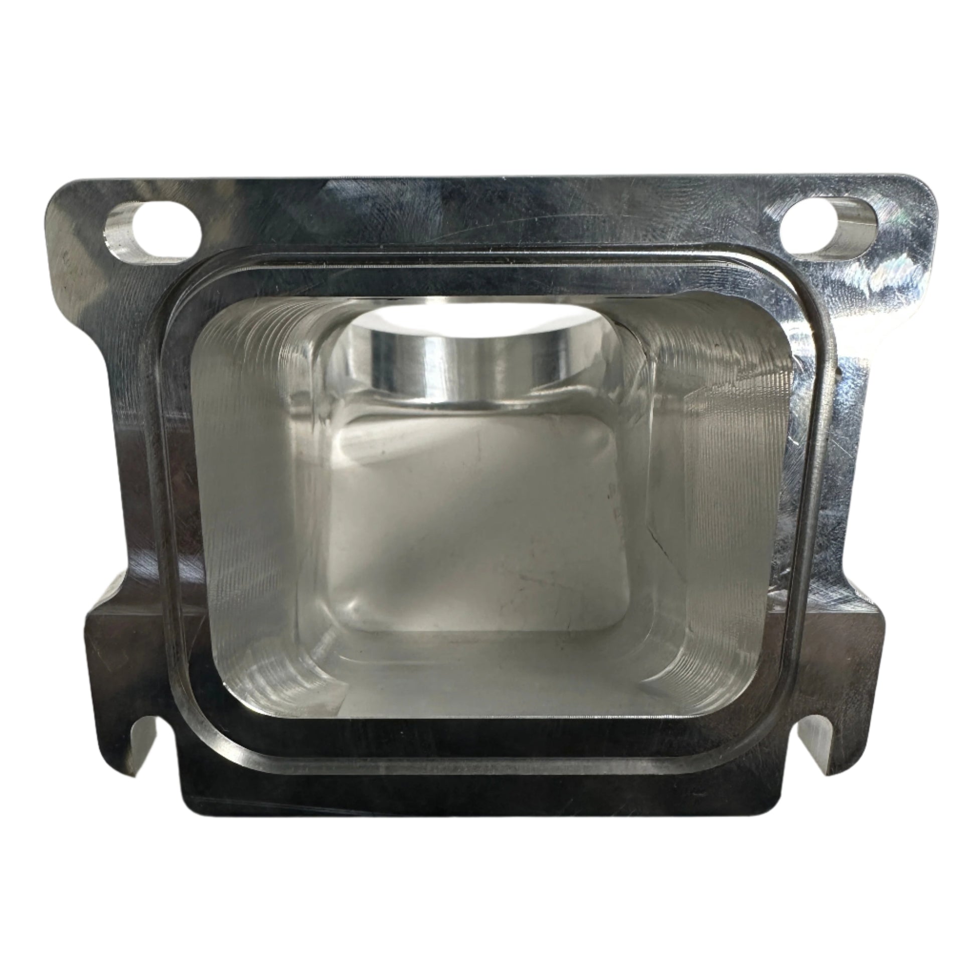 DP Customs Duramax billet Y bridge for diesel trucks, showing the precision-machined aluminum Y-shaped connector in a close-up view.