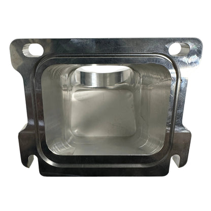 DP Customs Duramax billet Y bridge for diesel trucks, showing the precision-machined aluminum Y-shaped connector in a close-up view.