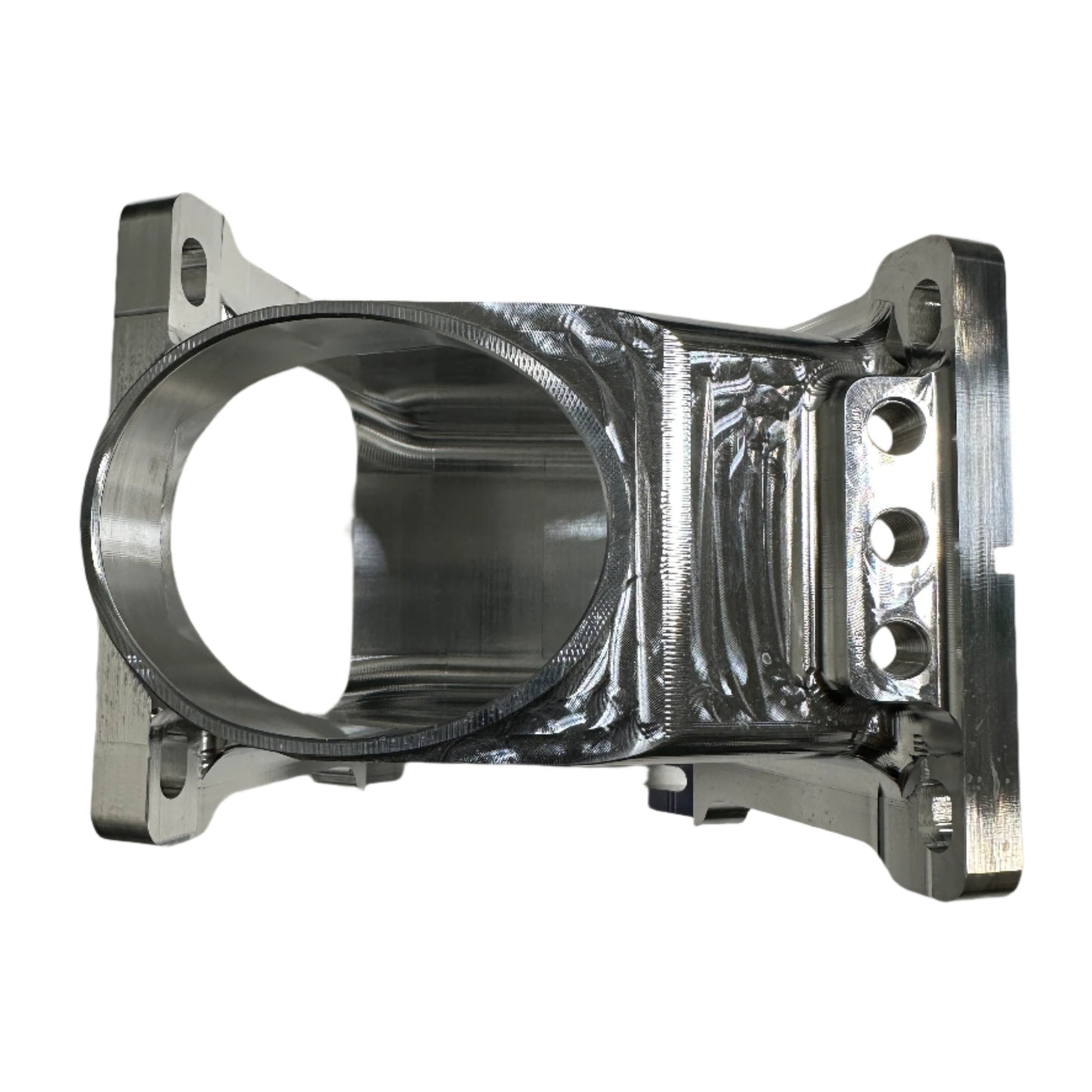 DP Customs Duramax billet Y bridge showing a polished aluminum Y-shaped engine component for Duramax diesel trucks.