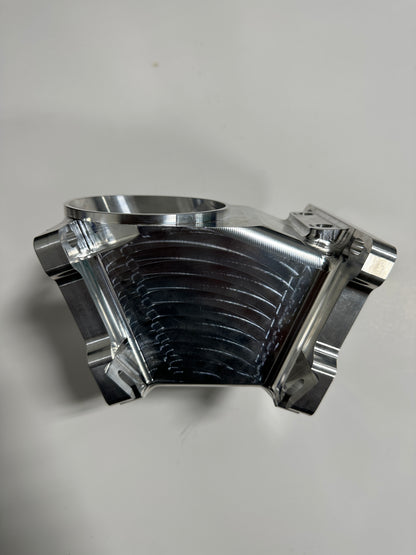 DP Customs Duramax S400 Coldside Assembly showing the coldside turbocharger component with detailed metal fittings and branding.