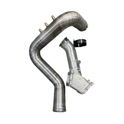 DP Customs Duramax S400 Coldside Assembly showing metal components and fittings for diesel truck performance upgrade.
