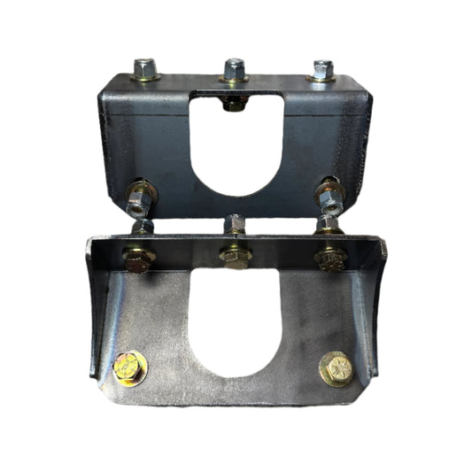 DP Customs GMT800 front leaf spring lower mount, automotive suspension component with mounting brackets and hardware.