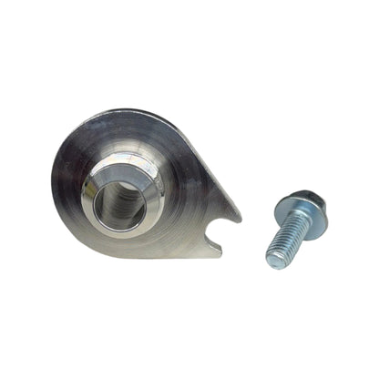 DP Customs L5P Duramax billet -10 AN side thermostat adapter fitting shown in close-up view with detailed metal finish.